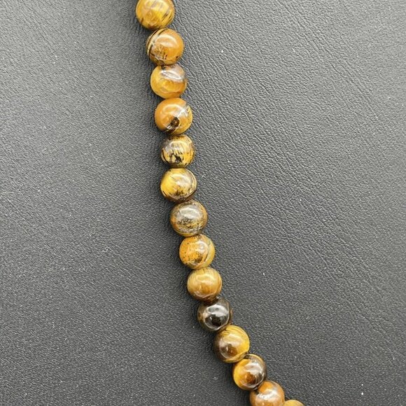 Tiger Eye Ball Beaded Stretch Necklace Adjustable 24 Inches - Picture 4 of 6